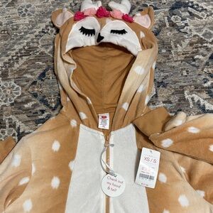 Cute Deer Hooded Onesie with Floral Accents